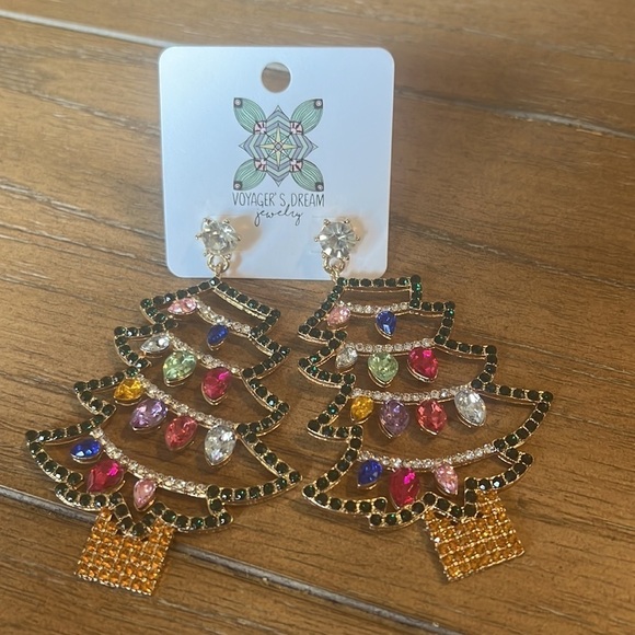 Christmas in July Tree‎ BLING Holiday Drop Earrings Lights Rhinestones Dangle - Picture 2 of 8